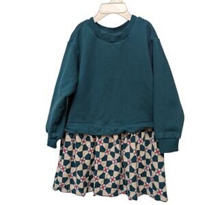 Hanna Andersson Long Sleeve Mixie Sweatshirt Dress‎ Girls Green Peppermint Swirl